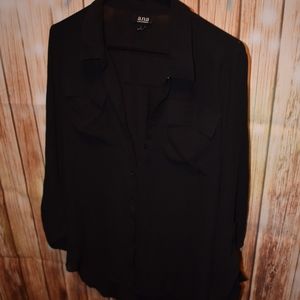 Sheer Black Button Up Tunic, Long